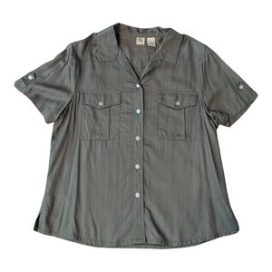 Islander Olive Green Short Sleeve Button Front Safari Camp Shirt Women's 12